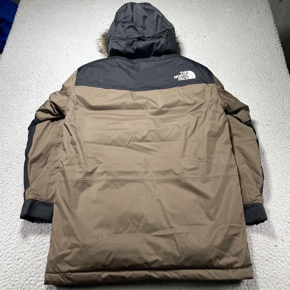The North Face Bedford Down Parka Coat Mens Medium Brown DryVent Hooded Faux Fur